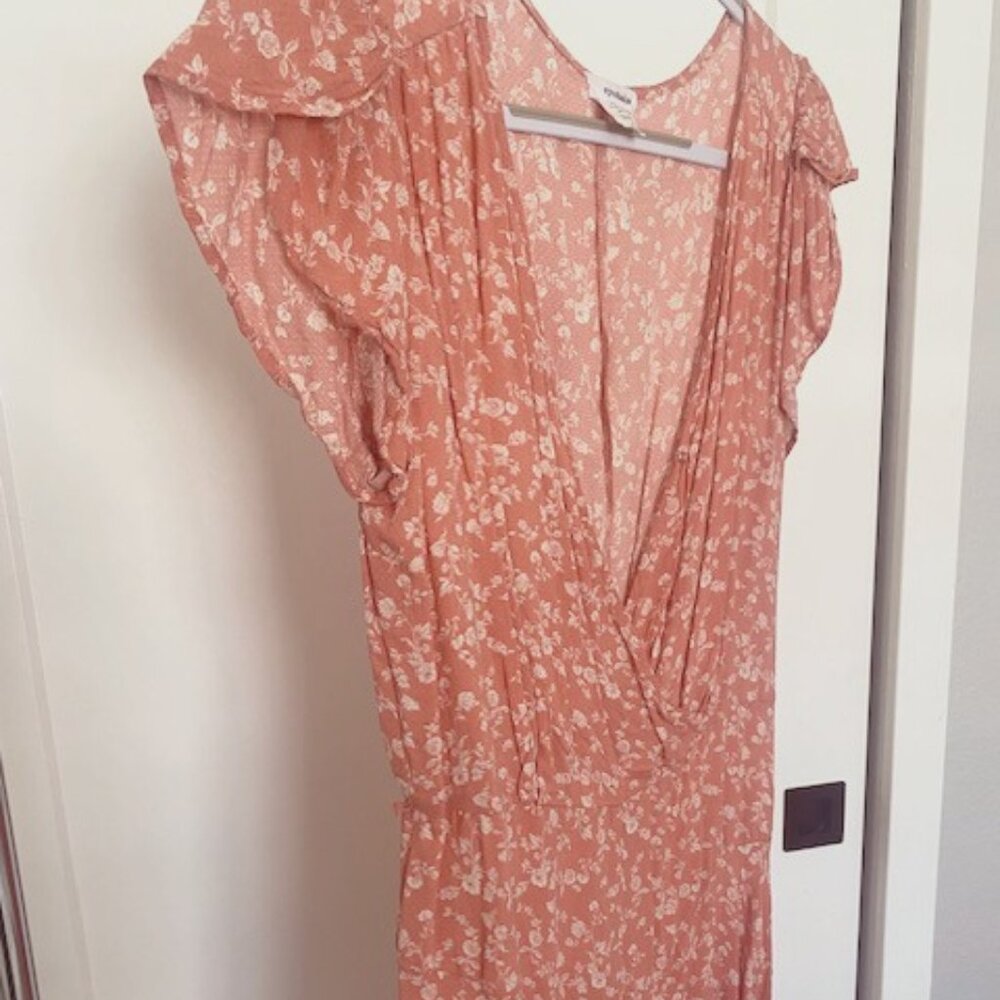 Peach, cream ruffle romper